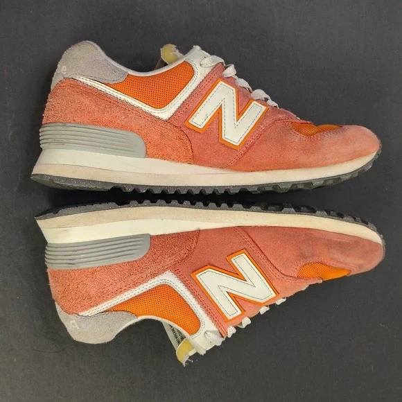 New Balance Mens 574 Sneakers Size 8 Orange Coral Suede Mesh Running Shoes - Picture 6 of 13
